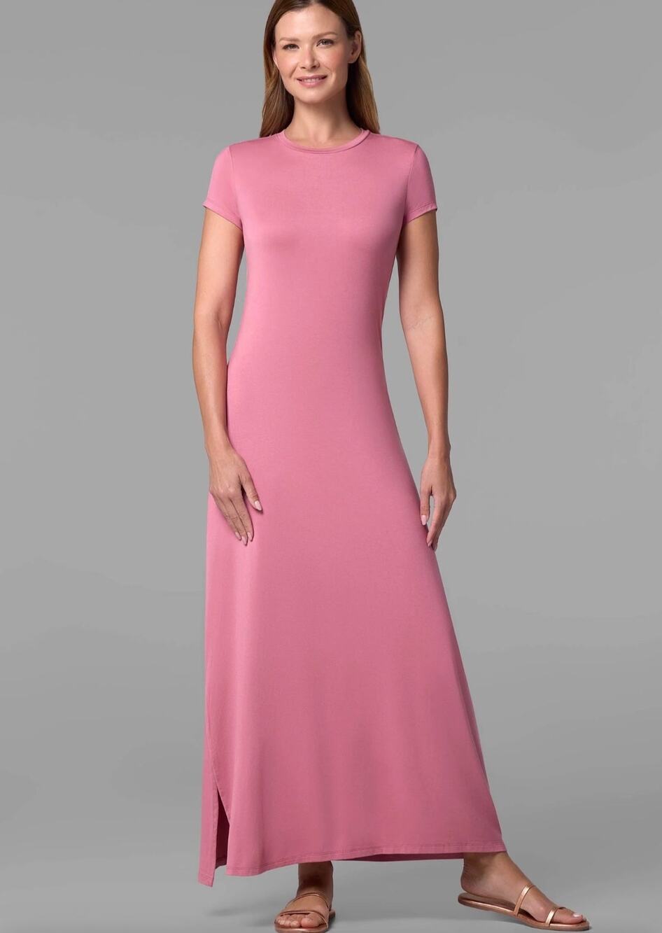 Coolibrar Dounelle Fitted Maxi Dress Terracotta Rose ModuriTM Fabric Casual Sz L